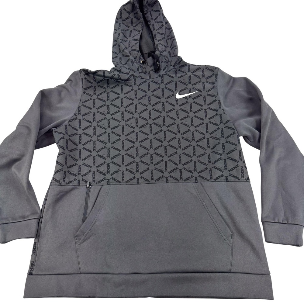 Nike Therma-FIT Hoodie Mens XL Gray Allover NIKE Pullover Fleece Gym DD1760-060